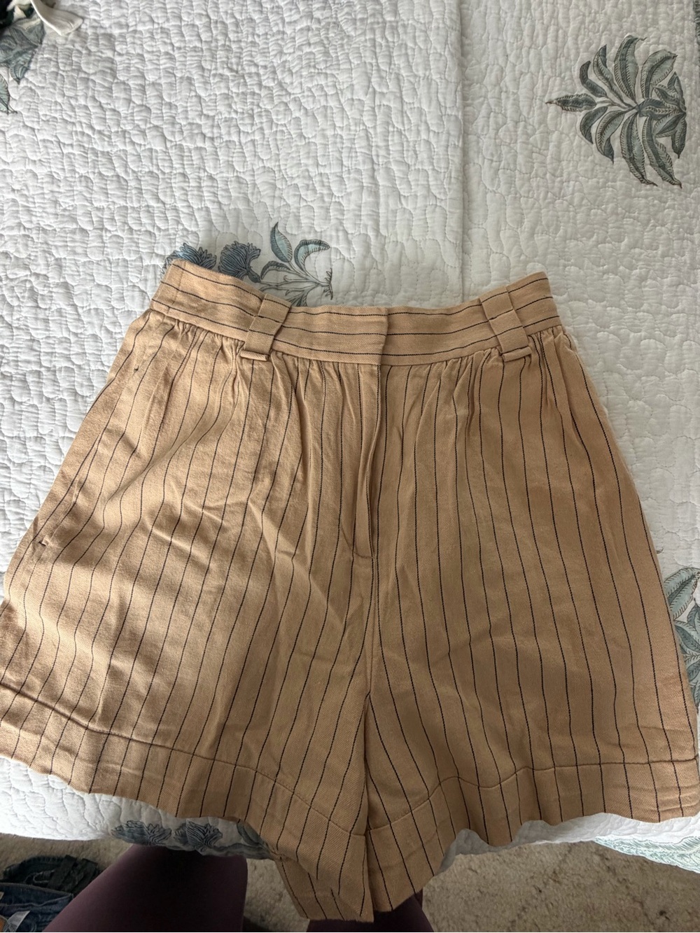 Maje Tan Pinstripe High-Waist Shorts